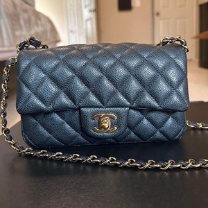 ❌SOLD❌ CHANEL Mini Rectangular Flap Bag in Pearly Navy Caviar & Gold Hardware 🦄